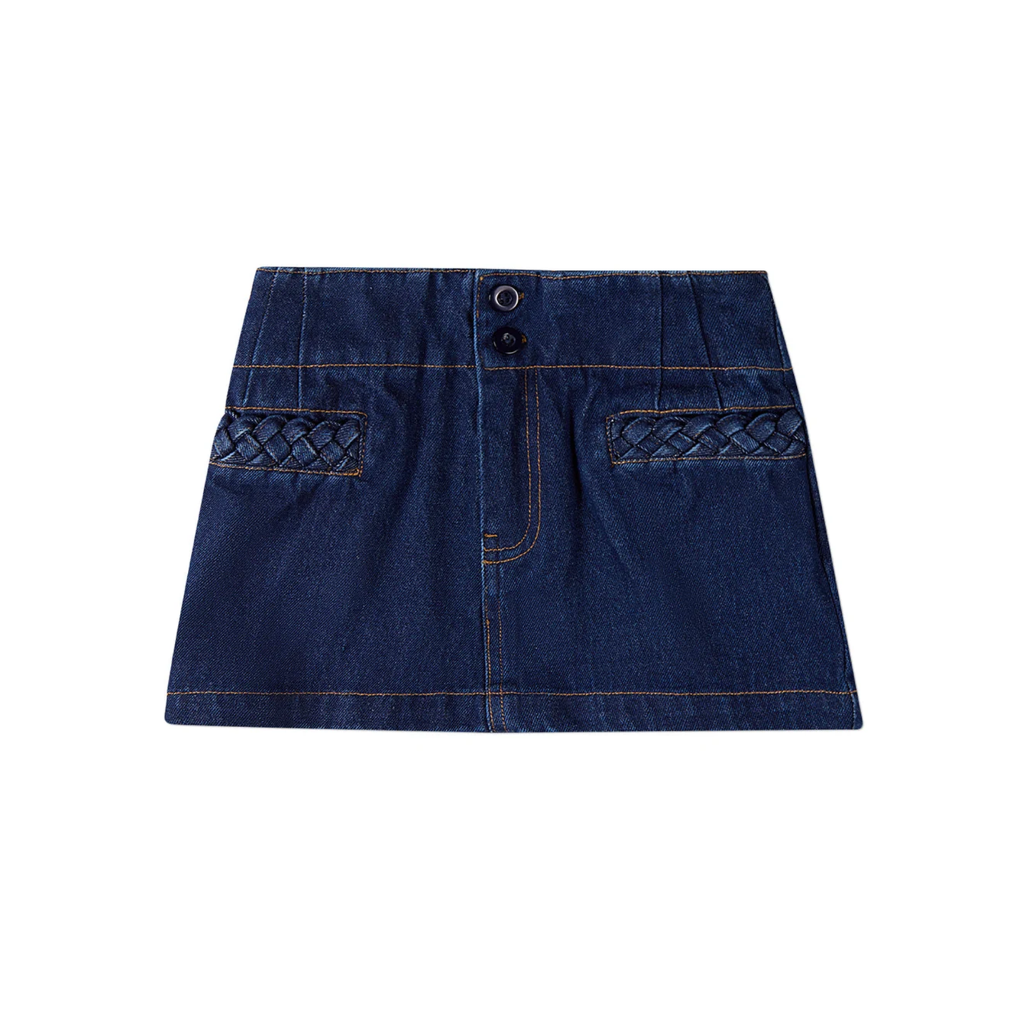 MiniMoi Dark Blue Braided Pocket Trim Denim Short Skirt