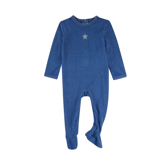 MiniMoi Navy Star Embroidered Textured Footie