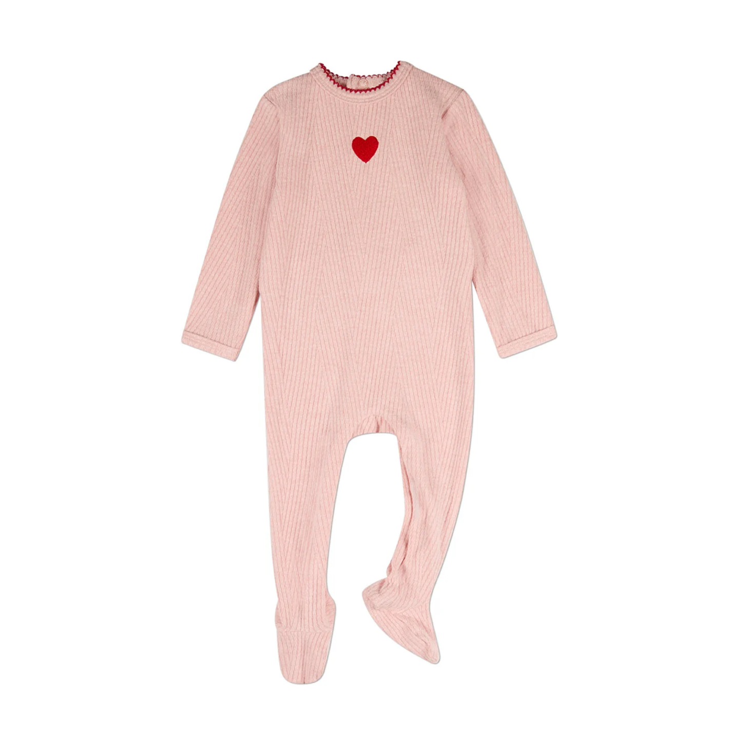 MiniMoi Blush Pink Heart Embroidered Textured Footie