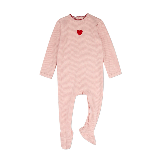 MiniMoi Blush Pink Heart Embroidered Textured Footie