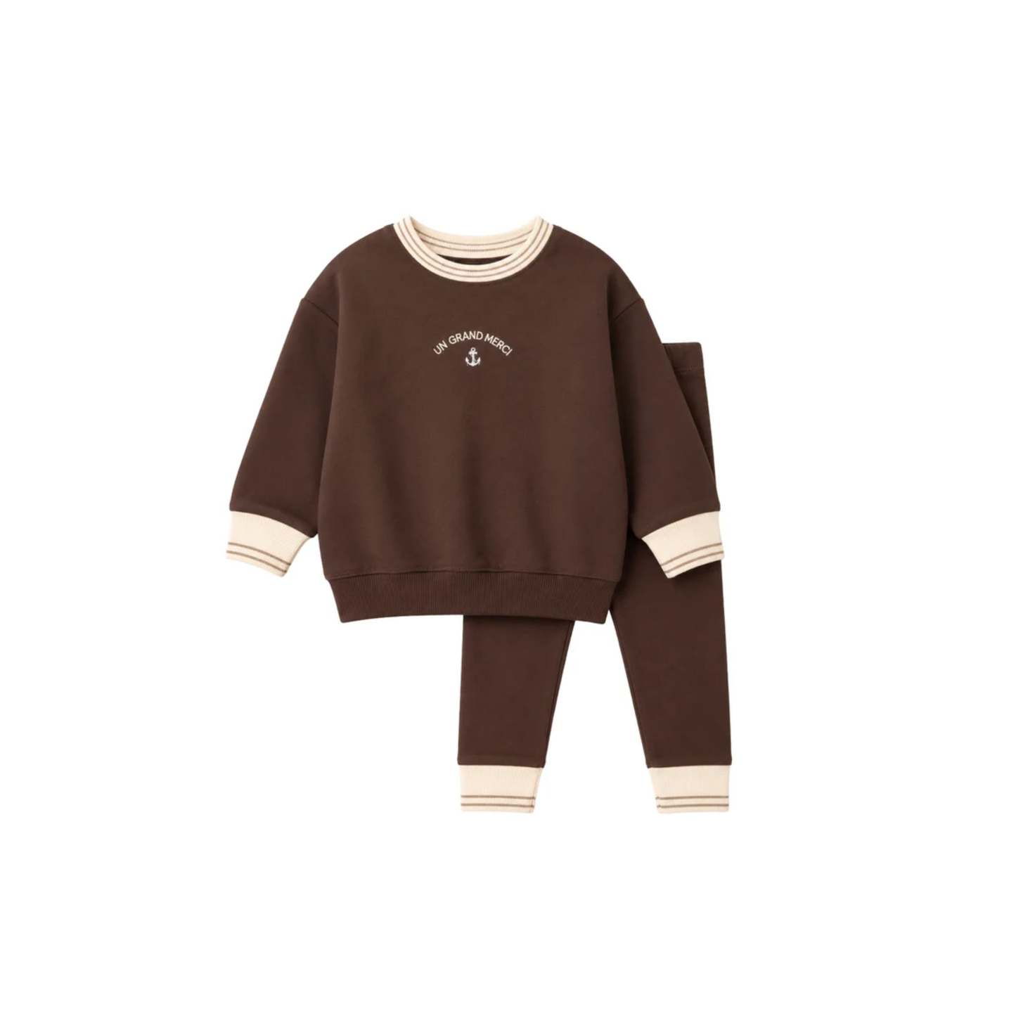 Bonjoy Brown Striped Collar Sweatshirt Set