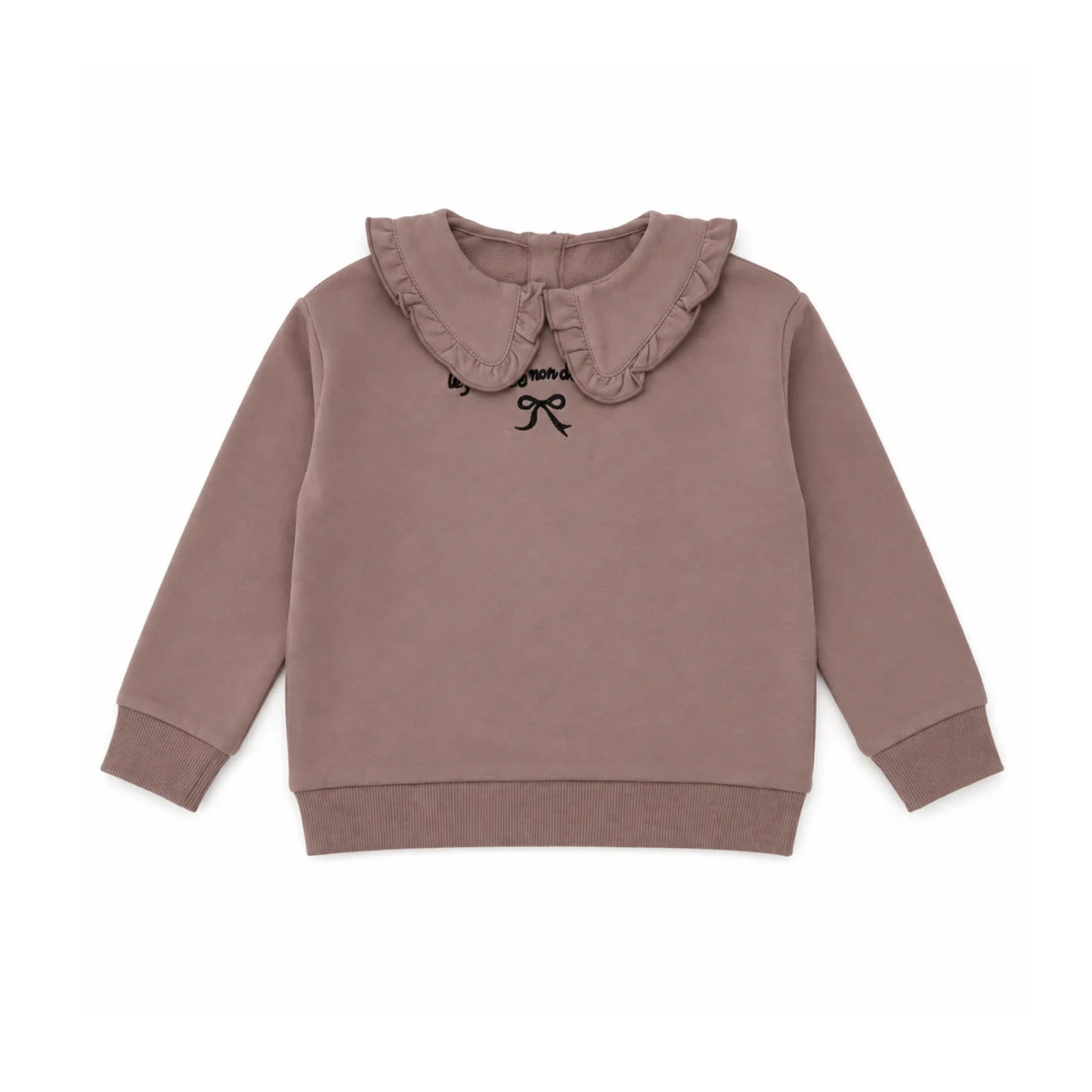 Bonjoy Taupe Ruffle Collar Sweatshirt