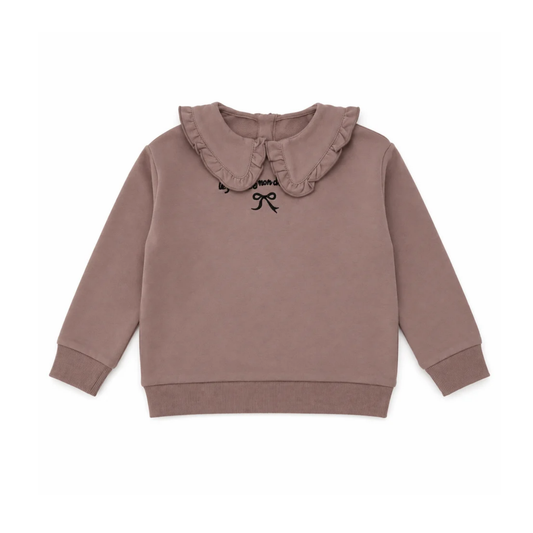 Bonjoy Taupe Ruffle Collar Sweatshirt