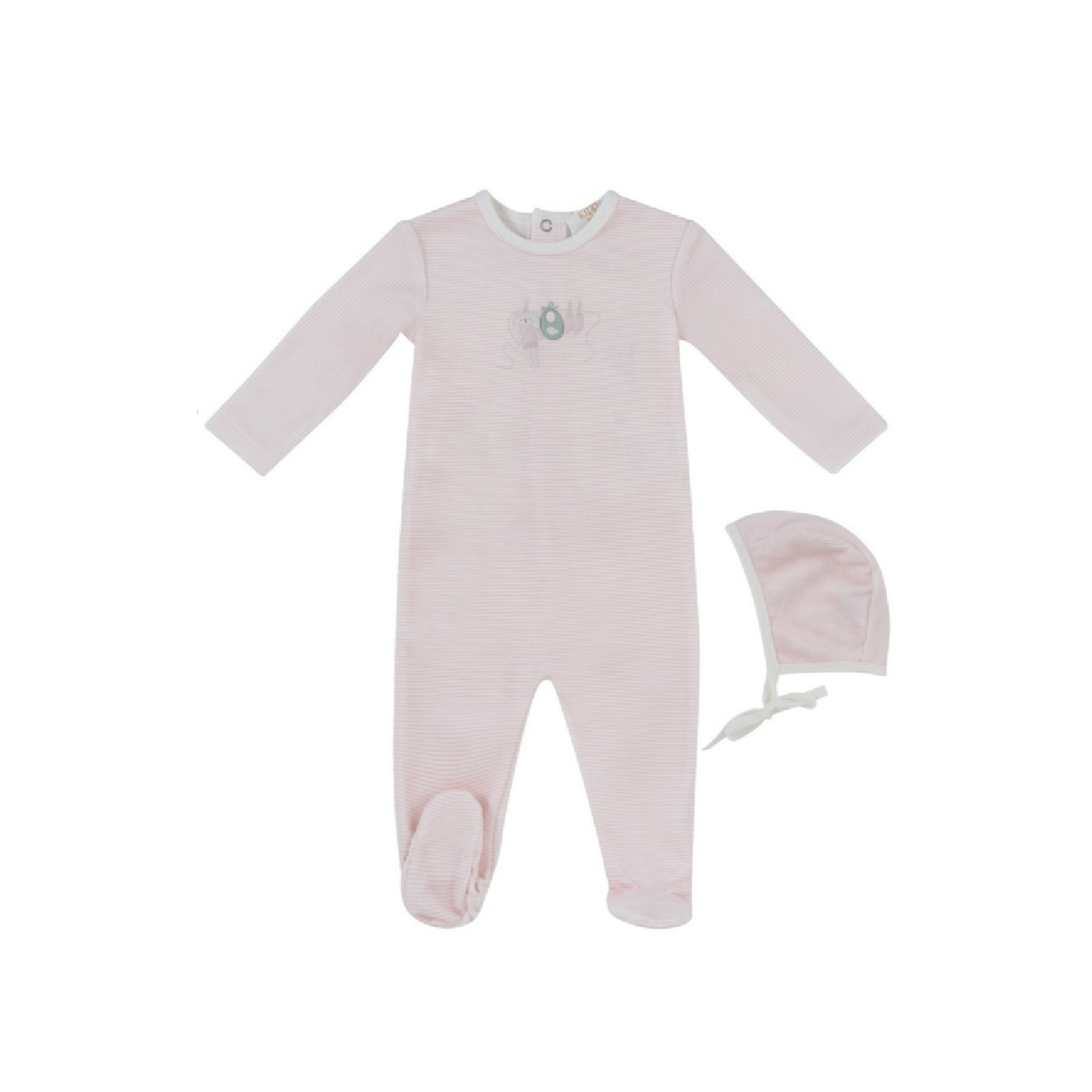 Kipp Baby Pink Bunny Stripe Footie & Hat Set