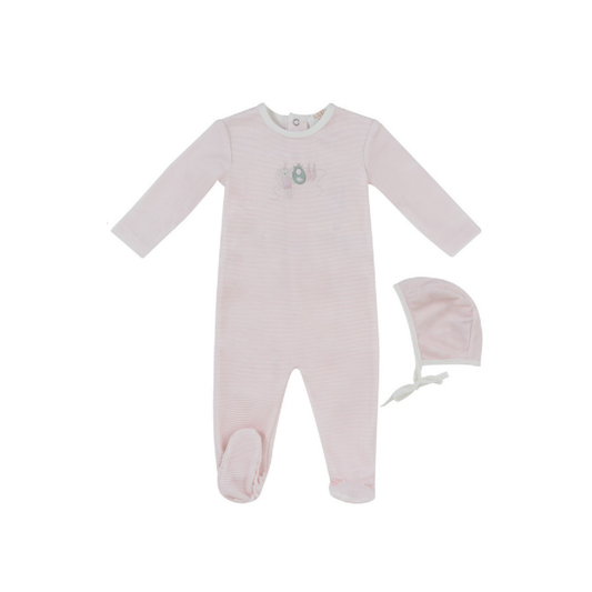 Kipp Baby Pink Bunny Stripe Footie & Hat Set