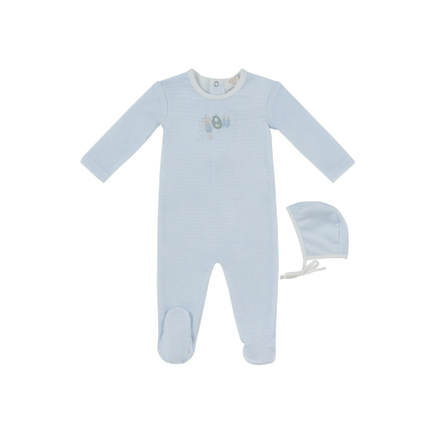 Kipp Baby Blue Bunny Stripe Footie & Hat Set