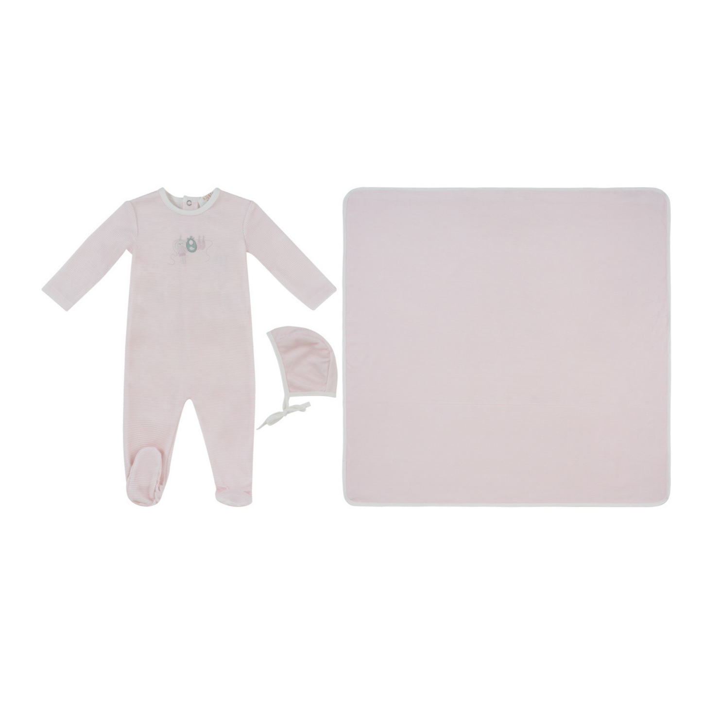 Kipp Baby Pink Bunny Stripe Footie Hat & Blanket Set