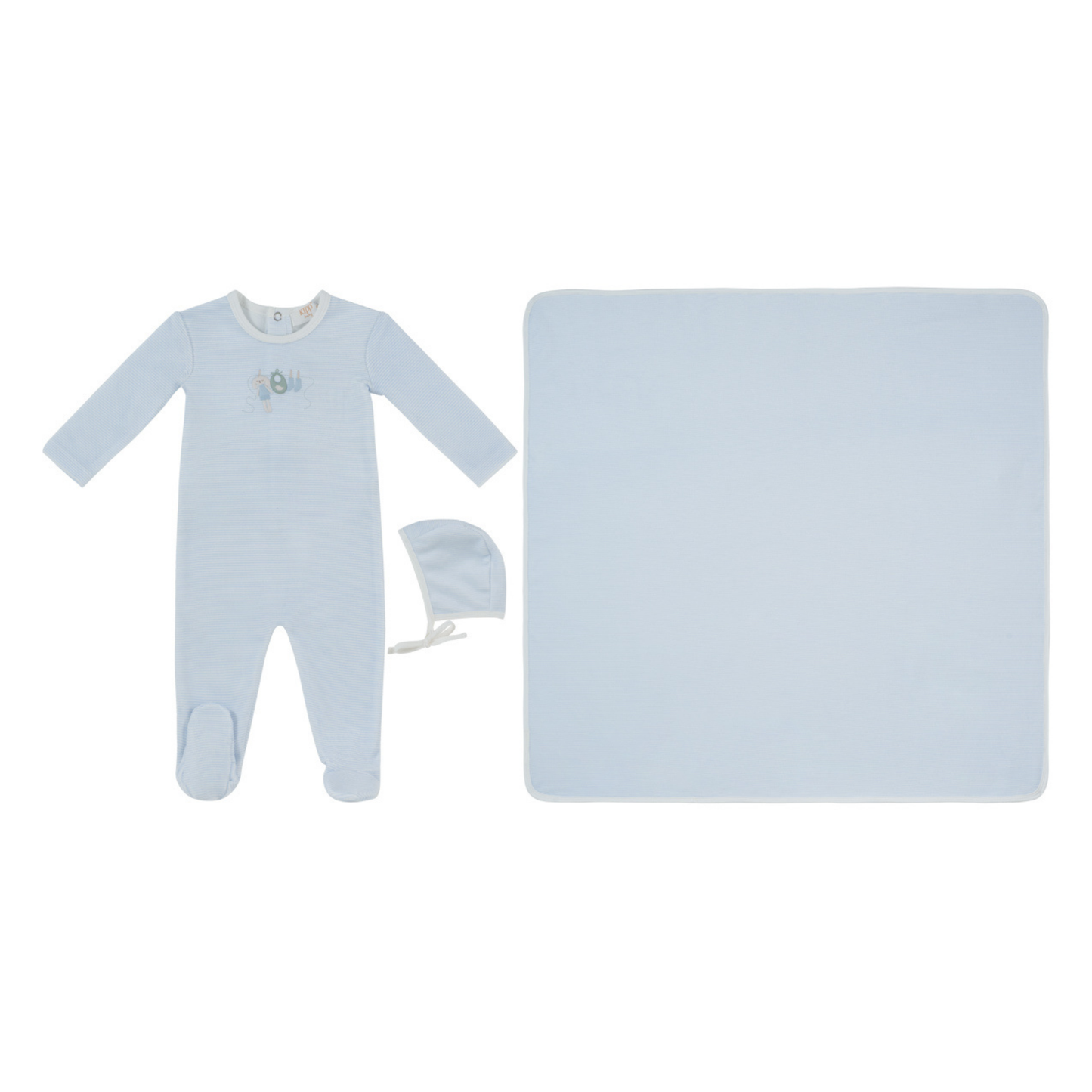 Kipp Baby Blue Bunny Stripe Footie Hat & Blanket Set