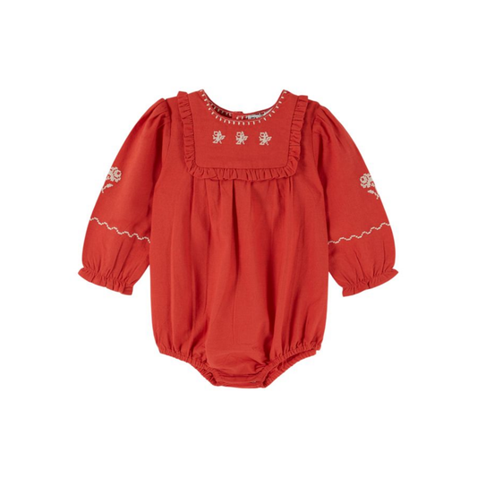 Emile Et Ida Cherry Red Elegant Long Sleeve Romper