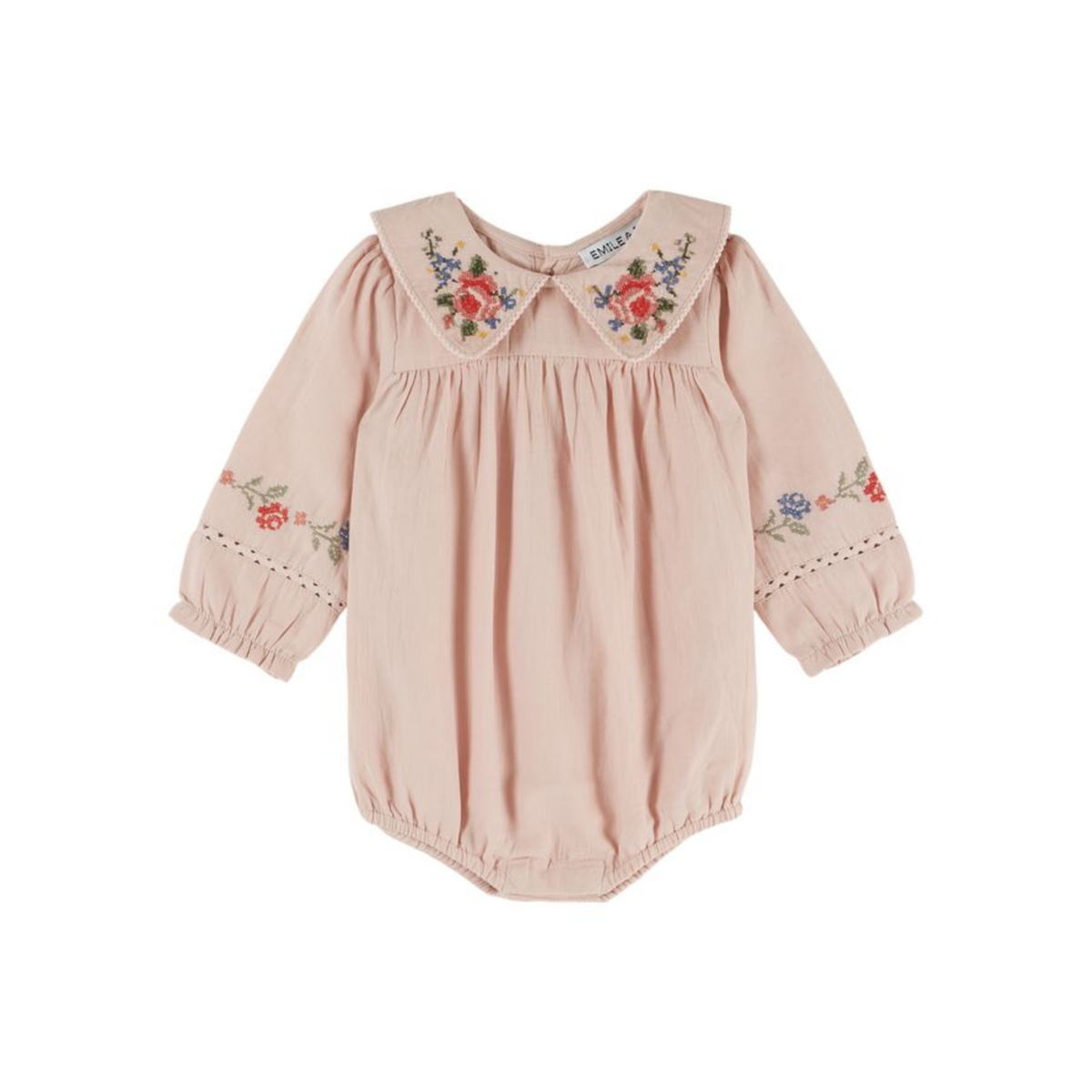 Emile Et Ida Blush Floral Collar Long Sleeve Romper