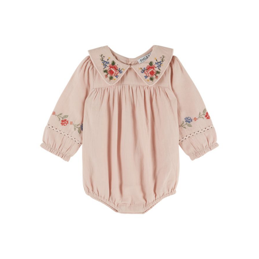 Emile Et Ida Blush Floral Collar Long Sleeve Romper