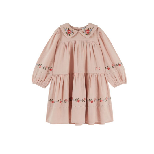 Emile Et Ida Blush Floral Collar Long Sleeve Dress