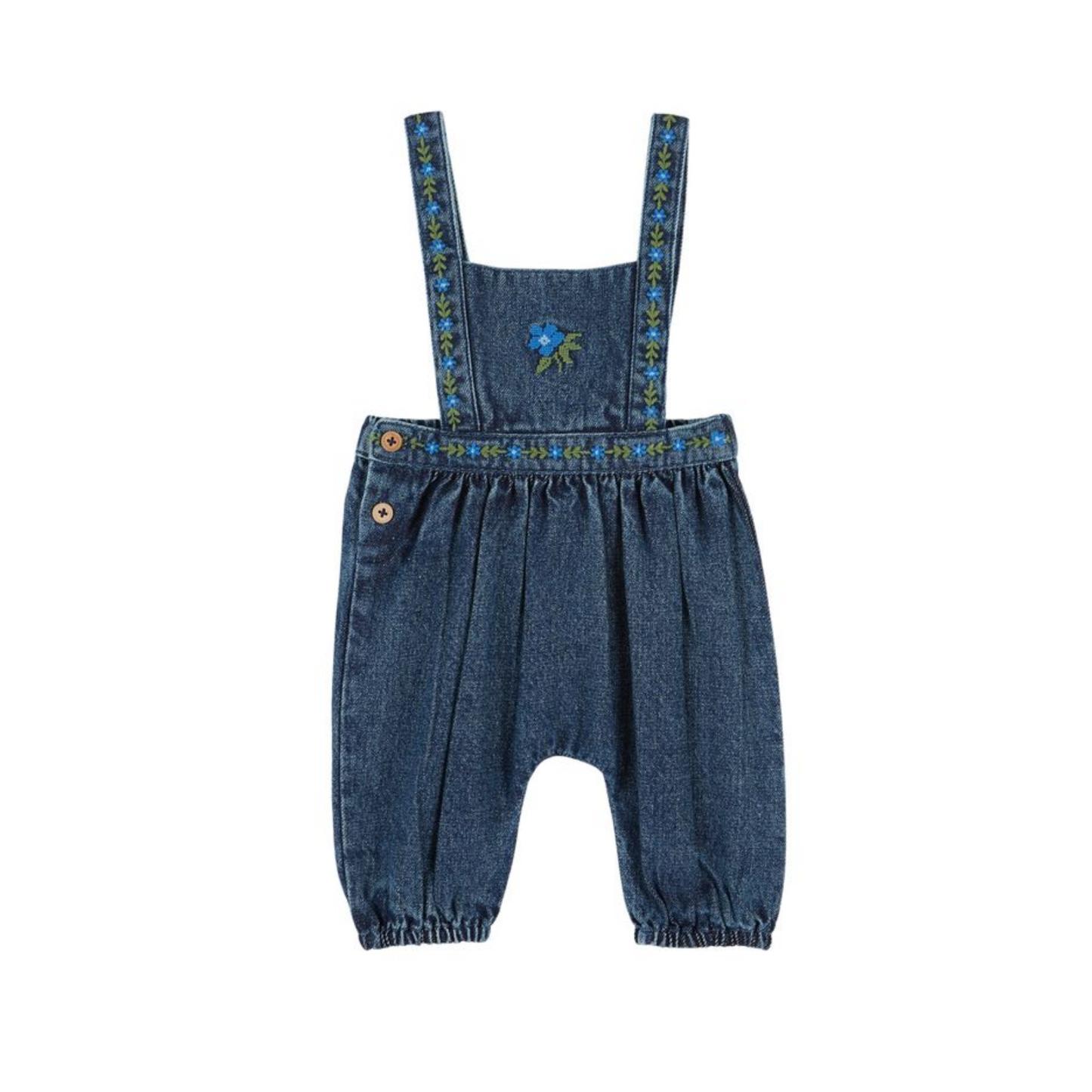 Emile Et Ida Blue Denim Embroidered Sleeveless Romper