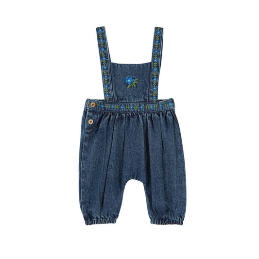 Emile Et Ida Blue Denim Embroidered Sleeveless Romper