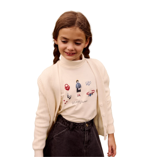 Little Parni Ivory Printed Turtleneck