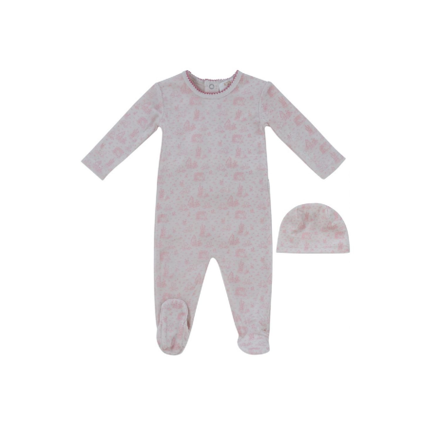 Kipp Baby Rose Woodland Toile Footie & Hat Set