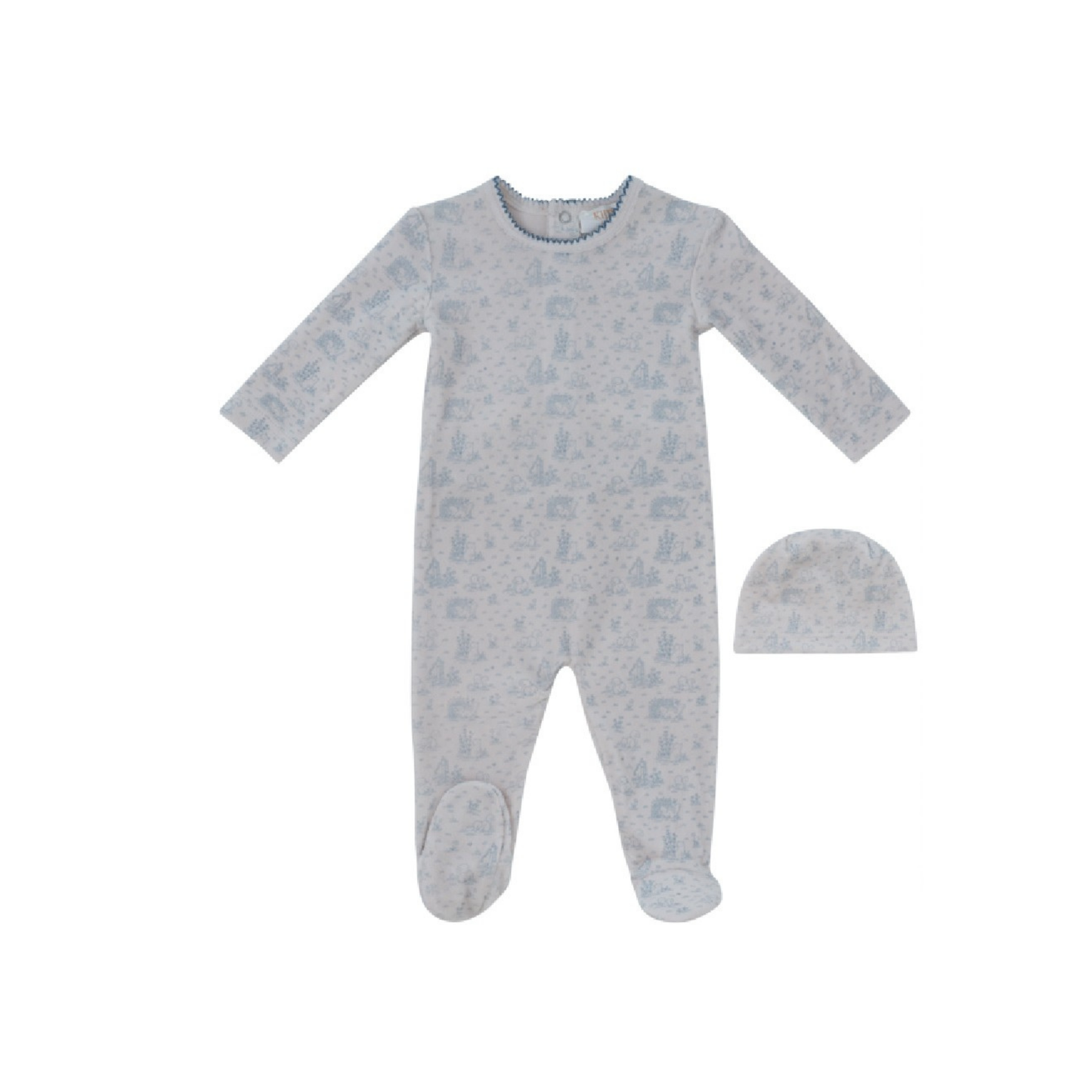 Kipp Baby Blue Woodland Toile Footie & Hat Set