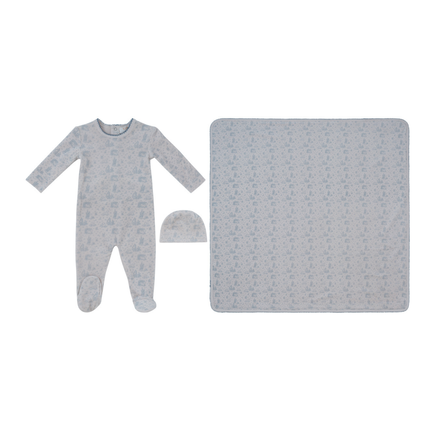 Kipp Baby Blue Woodland Toile Footie Hat & Blanket Set