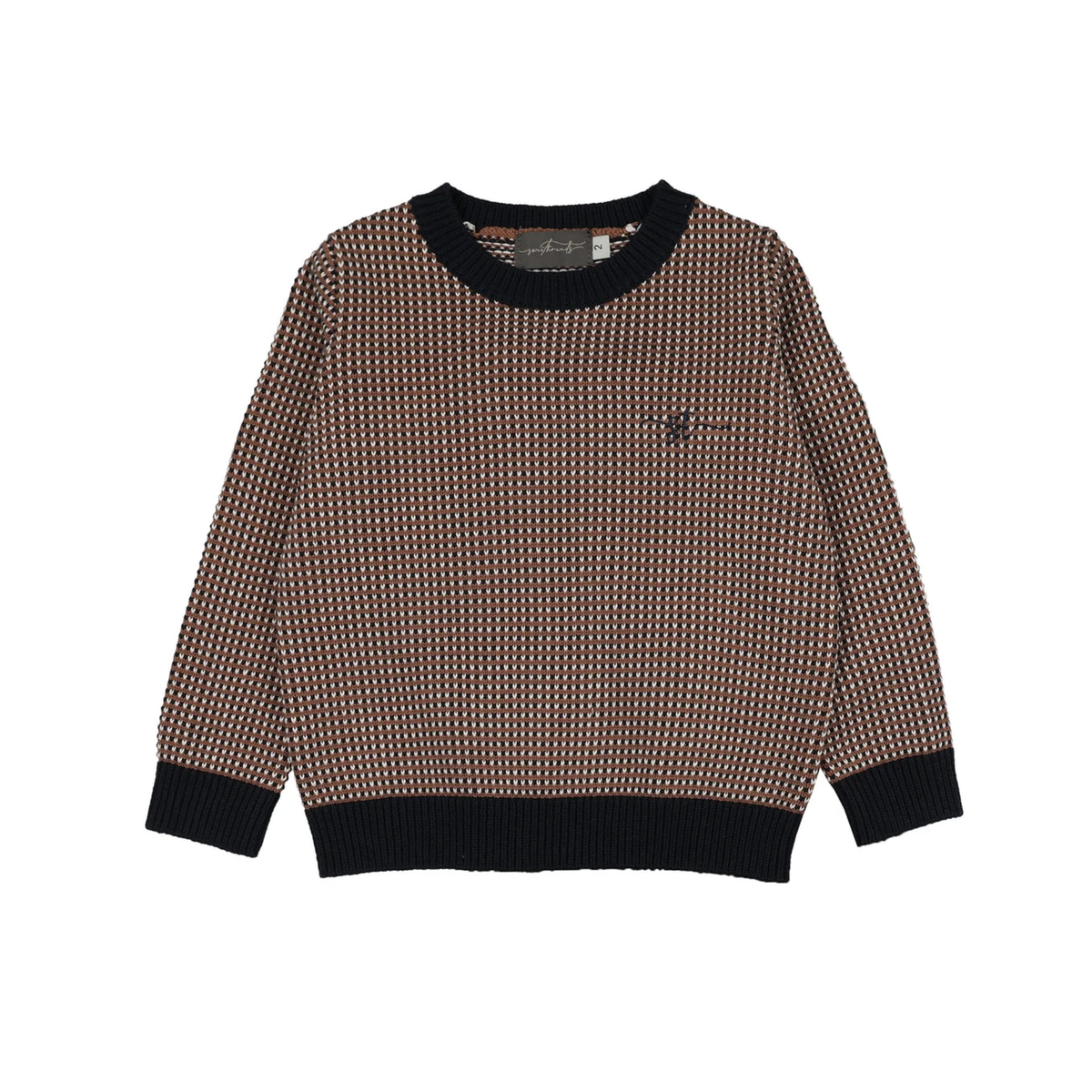Sweet Threads Brown / Navy Amber Patterned Crew Neck Long Sleeve Sweater