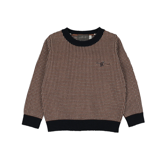 Sweet Threads Brown / Navy Amber Patterned Crew Neck Long Sleeve Sweater