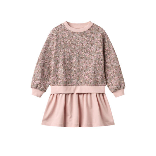 Wheat Rose Brown Maggie Flowers Long Sleeve Sweat Dress