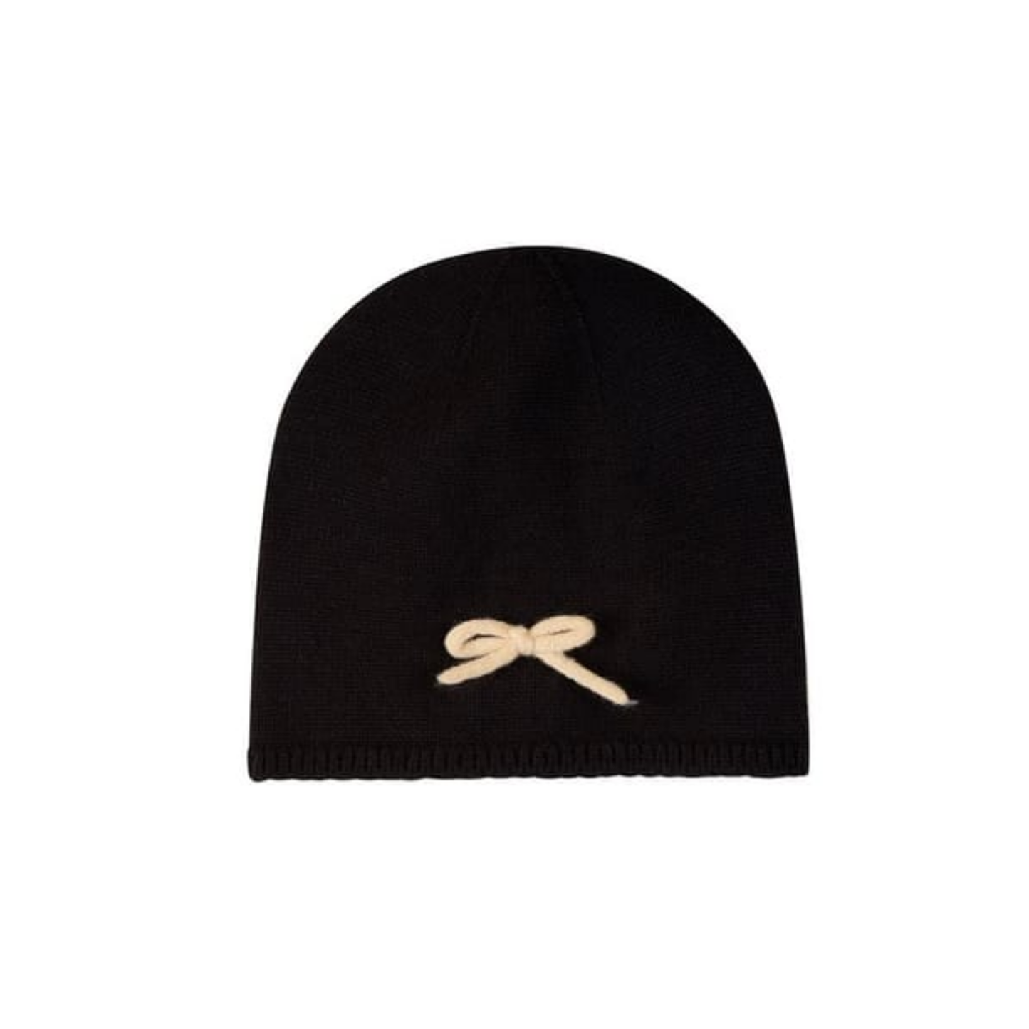 Memoi Black Sweet Knit Bow Beanie