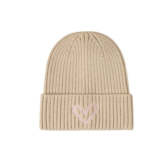 Memoi Oatmeal Heart Pop Cuffed Beanie