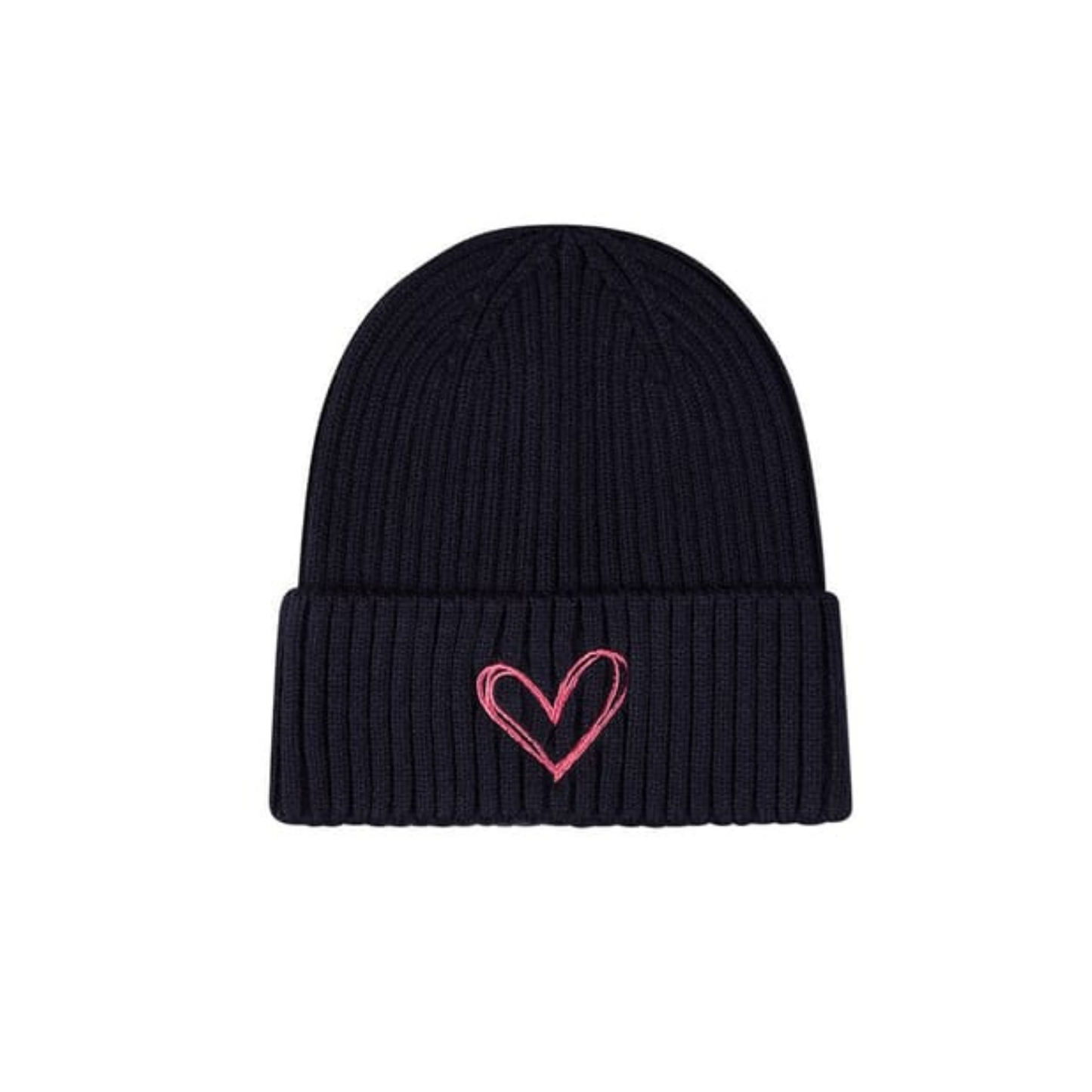Memoi Navy Heart Pop Cuffed Beanie