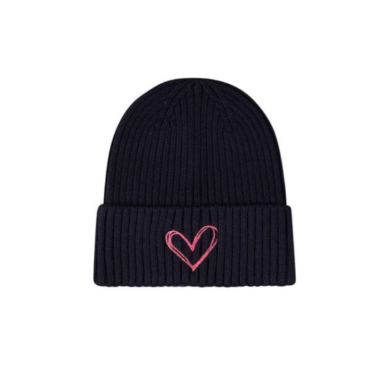 Memoi Navy Heart Pop Cuffed Beanie