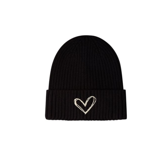 Memoi Black Heart Pop Cuffed Beanie