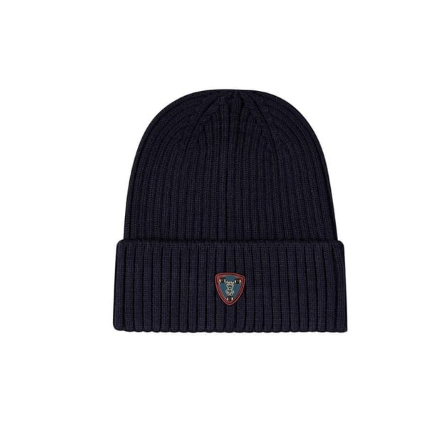 Memoi Navy Teddy Crest Cuffed Beanie