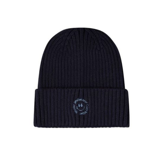 Memoi Navy Winter Smiles Cuffed Beanie