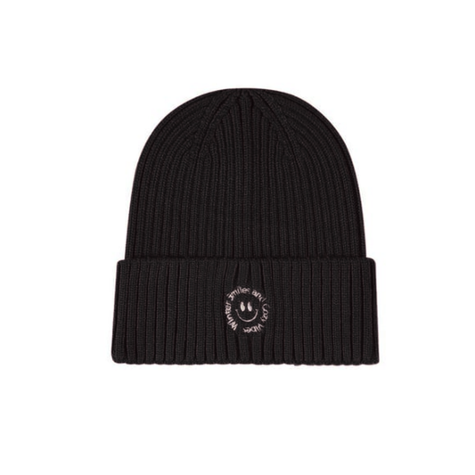 Memoi Black Winter Smiles Cuffed Beanie