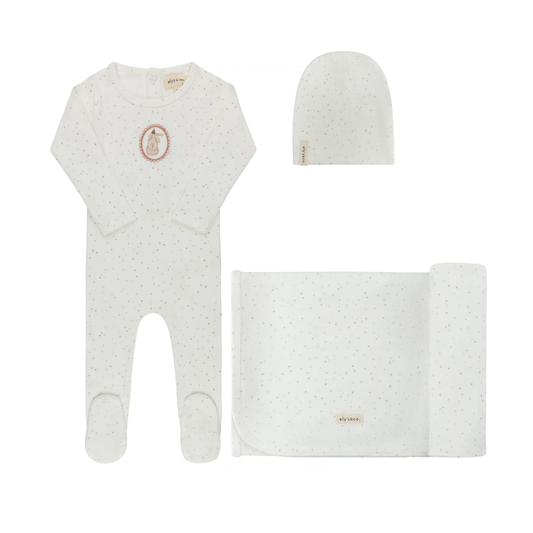 Aurora Ivory Bunny Pin Dot Take Me Home Footie Set