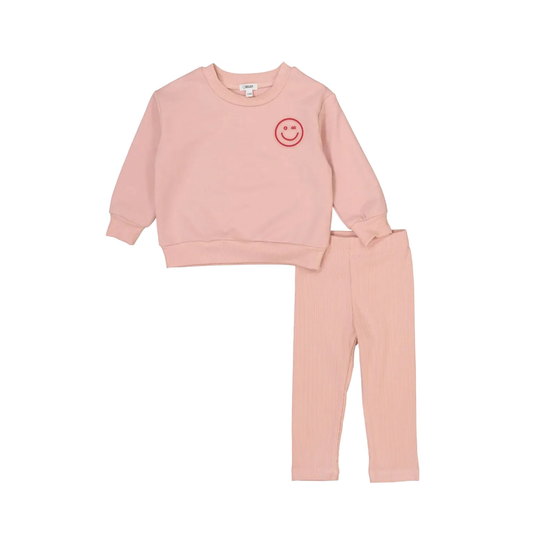 Bonjoy Embossed Pink Embossed Smiley Sweatset