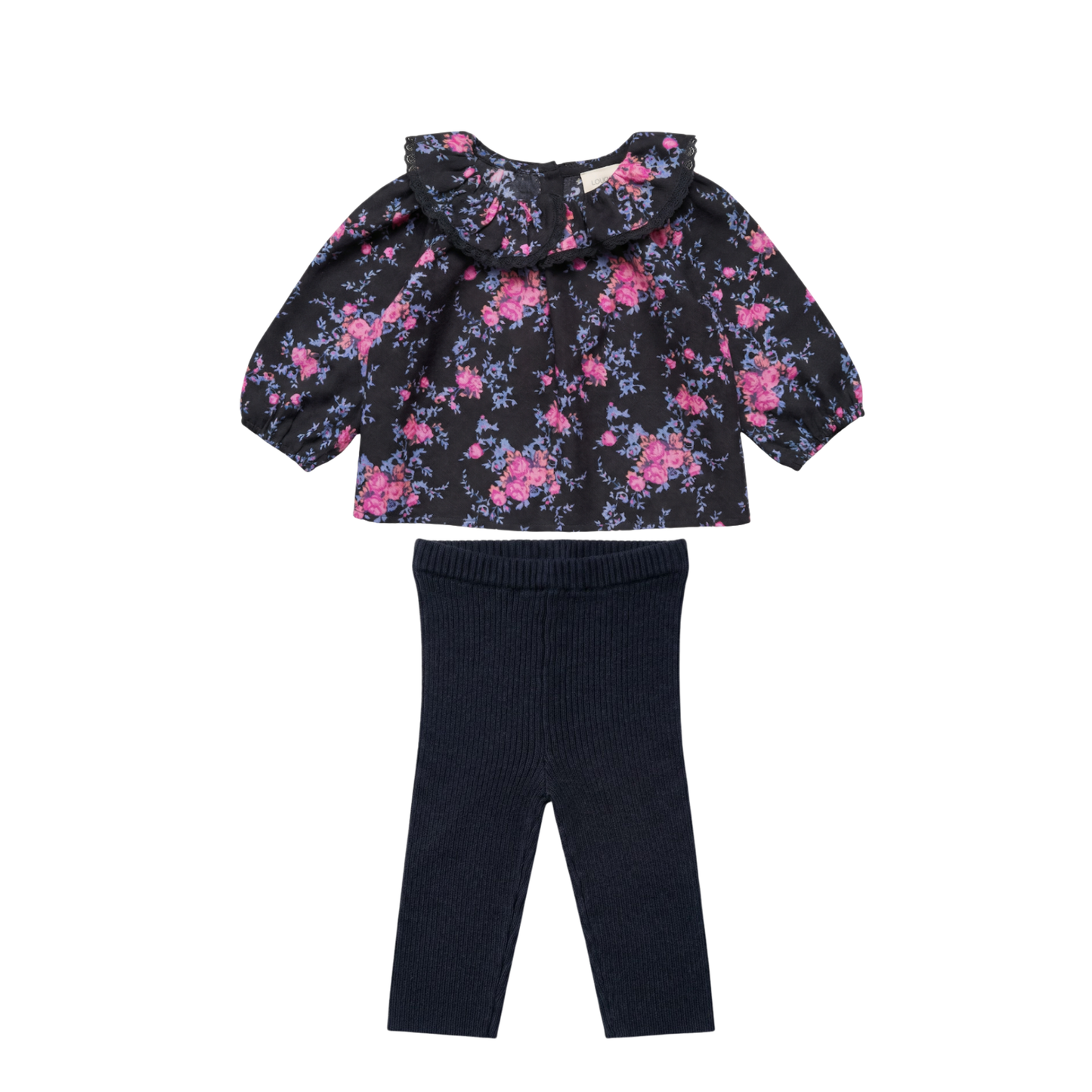 Louis Louise Black Twill Bouquet Collar Leggings Set
