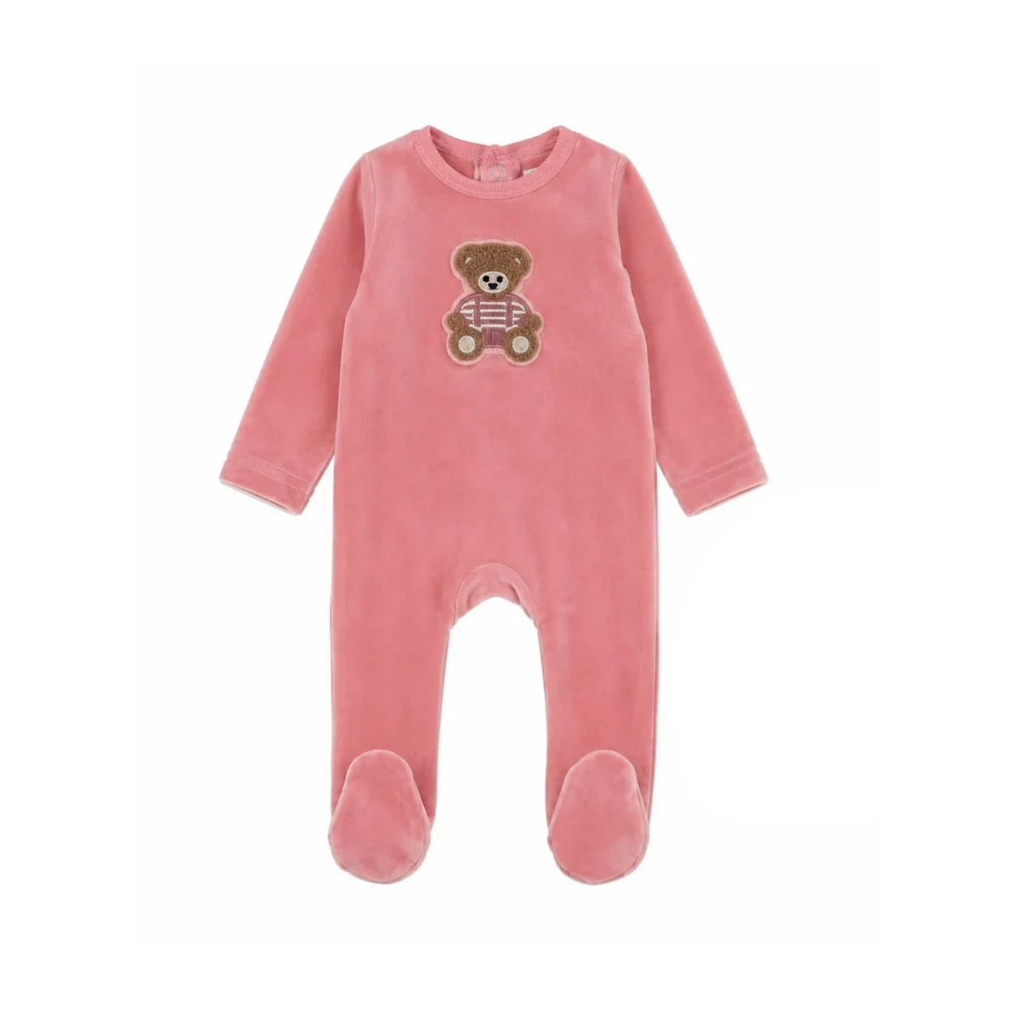 Bonjoy Pink Bear Sherpa Teddy Velour Footie