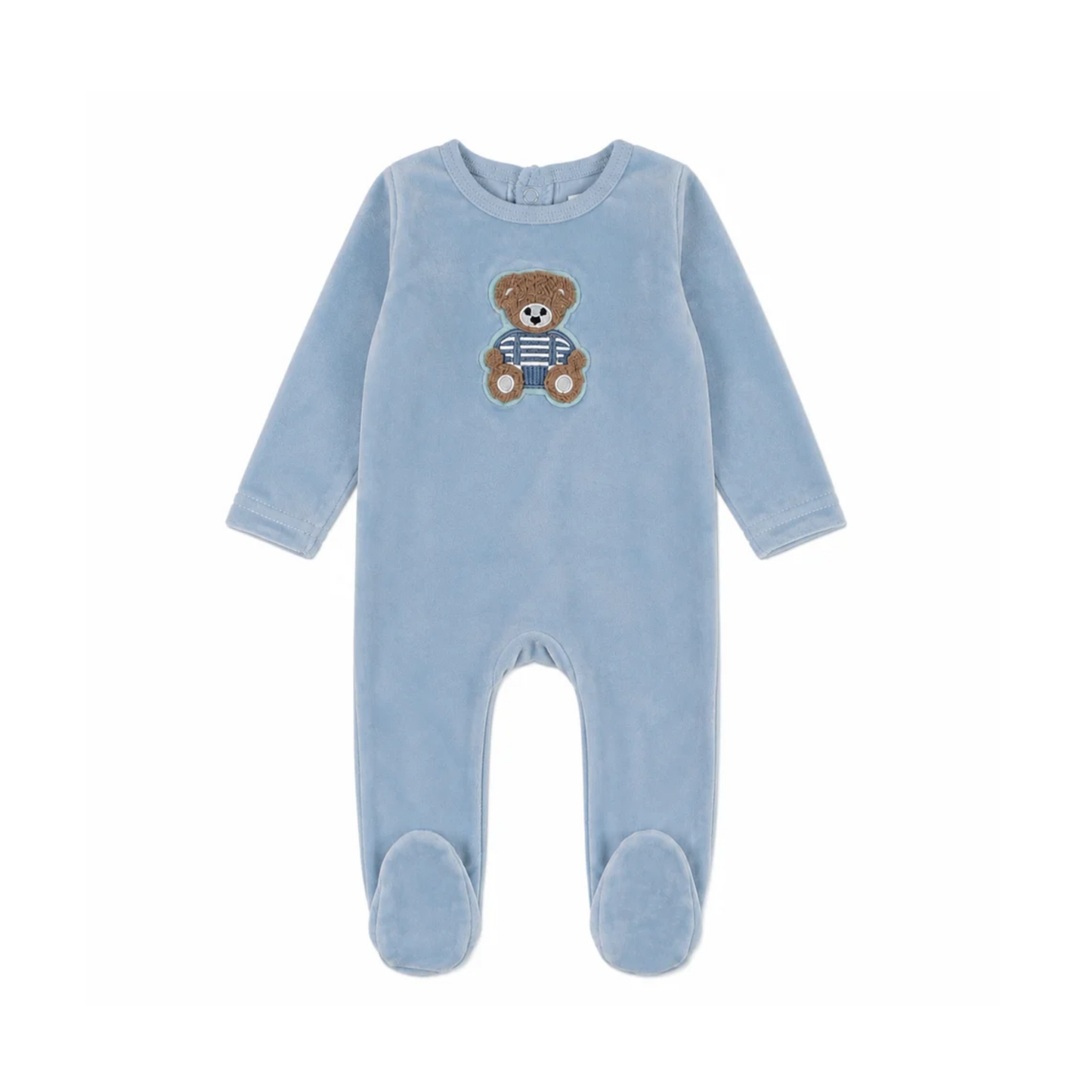Bonjoy Blue Bear Sherpa Teddy Velour Footie
