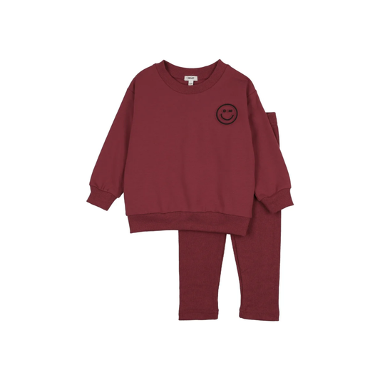 Bonjoy Deep Red Embossed Smiley Sweatset