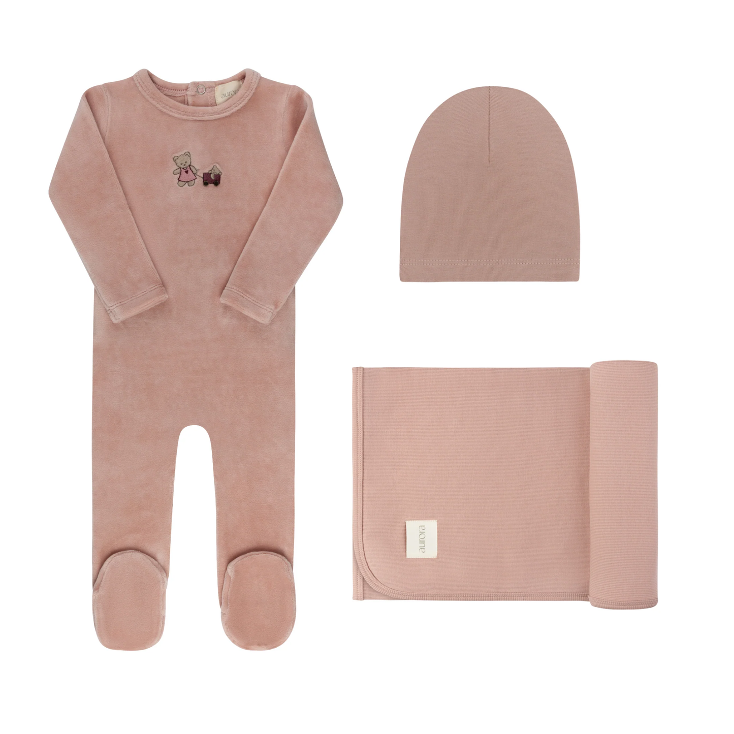 Aurora Pink Embroidered Bear Take Me Home Footie Set