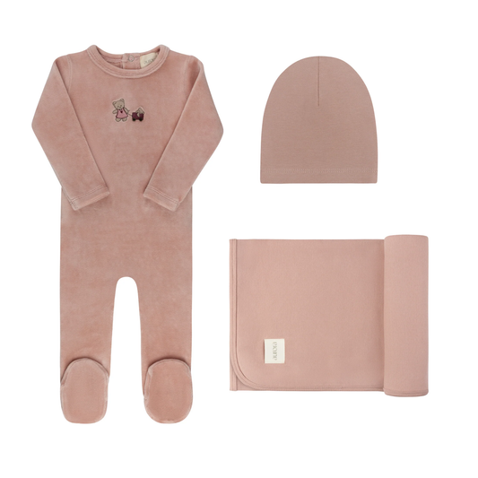 Aurora Pink Embroidered Bear Take Me Home Footie Set