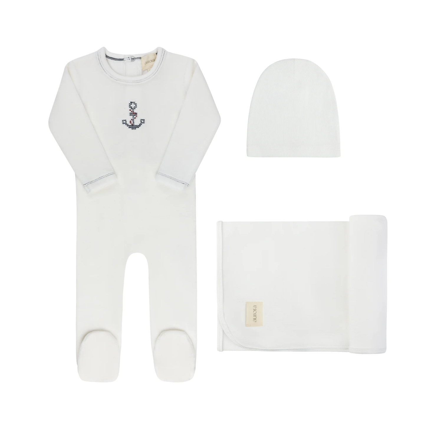 Aurora Ivory Cross Stitch Take Me Home Footie Set