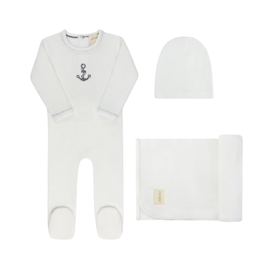 Aurora Ivory Cross Stitch Take Me Home Footie Set