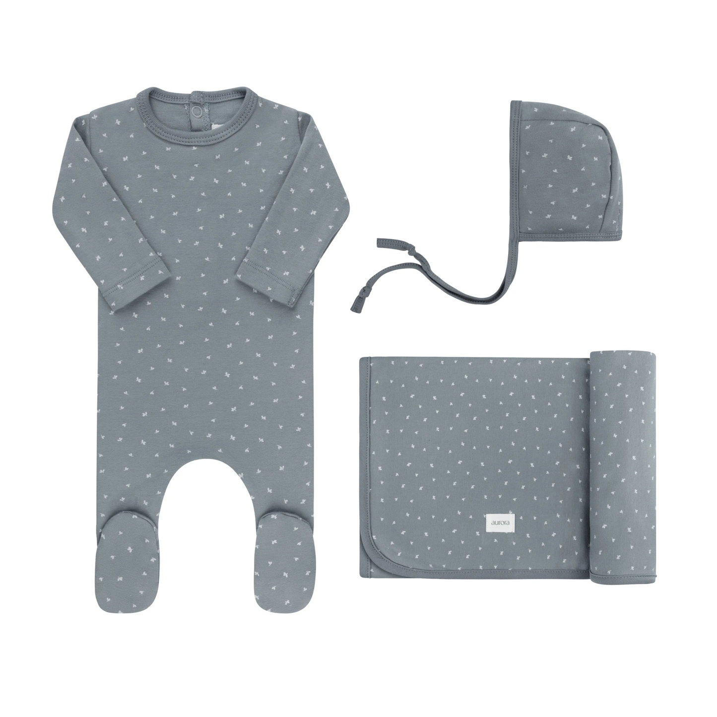 Aurora Blue Floral Leaf Take Me Home Footie Set