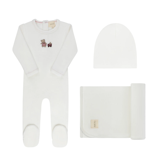 Aurora Ivory Embroidered Bear Take Me Home Footie Set