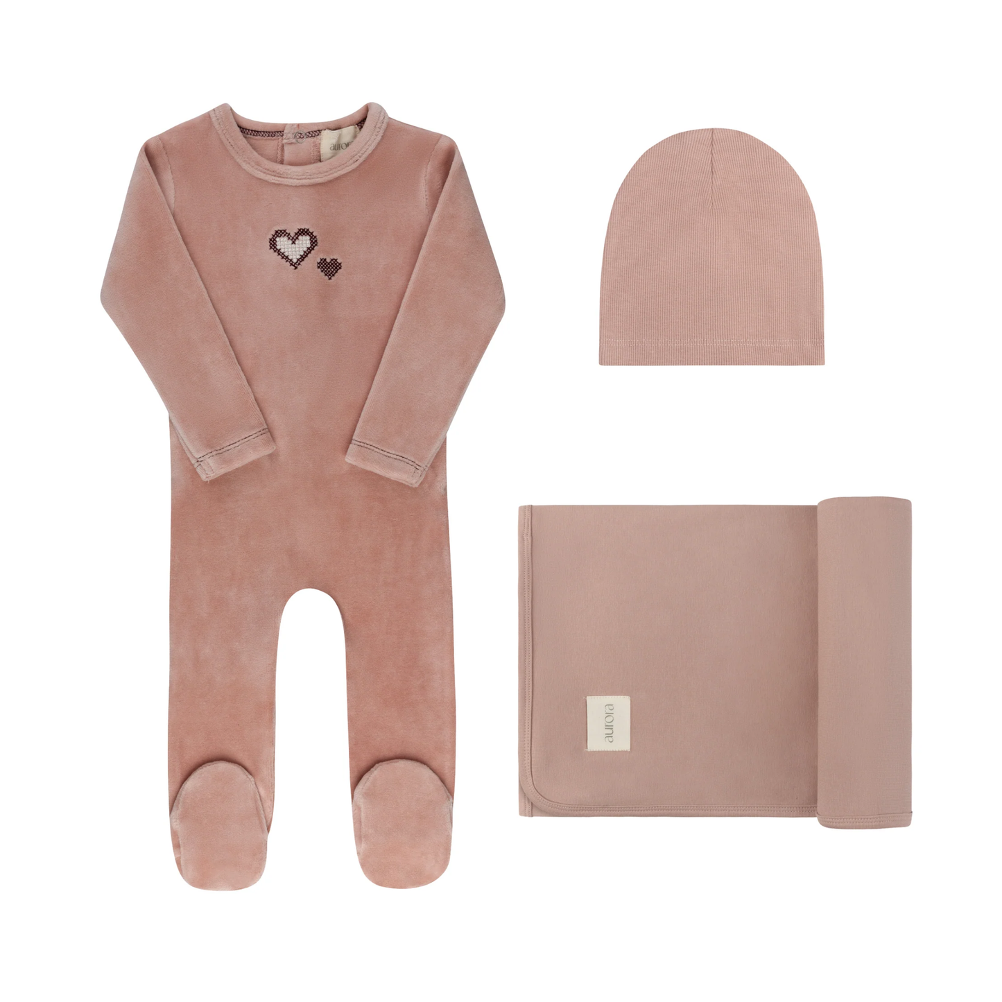 Aurora Pink Cross Stitch Take Me Home Footie Set