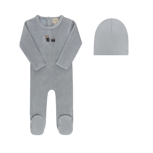 Aurora Blue Embroidered Bear Footie
