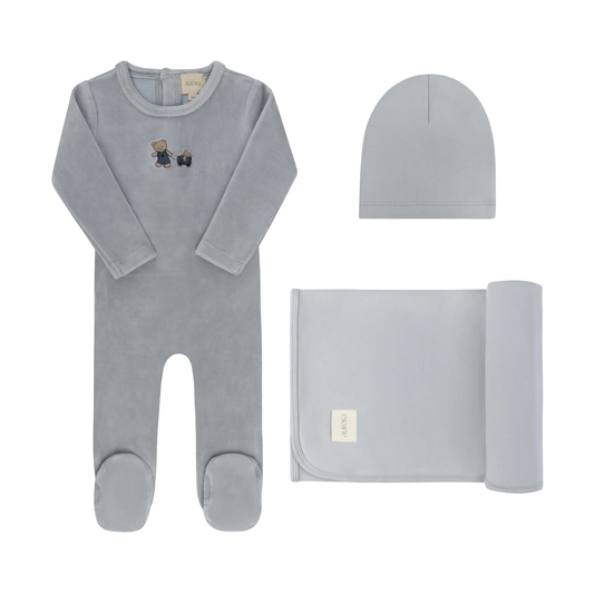 Aurora Blue Embroidered Bear Take Me Home Footie Set
