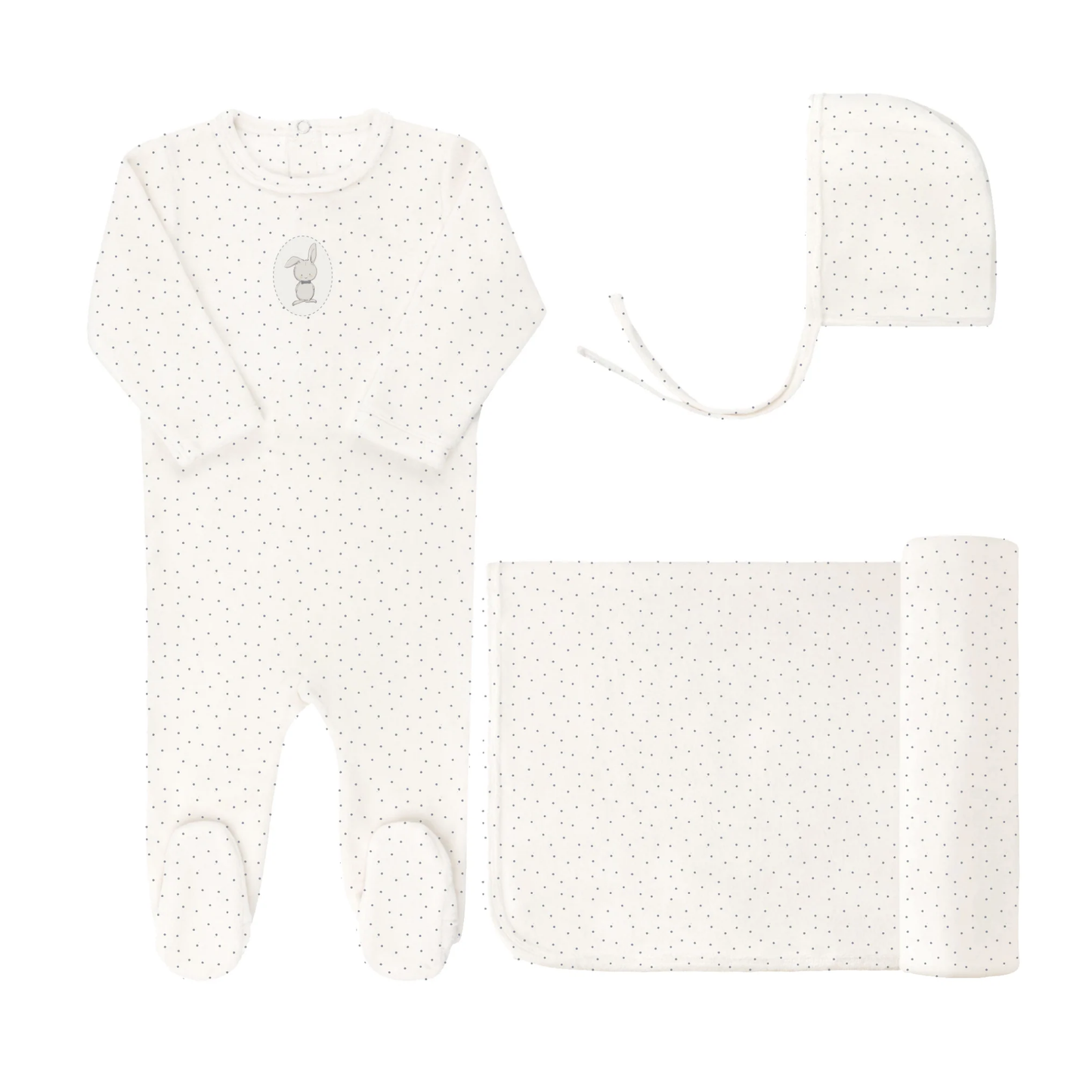 Aurora Ivory Bunny Pin Dot Take Me Home Footie Set
