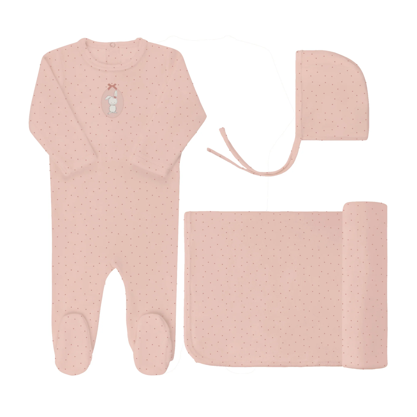 Aurora Pink Bunny Pin Dot Take Me Home Footie Set